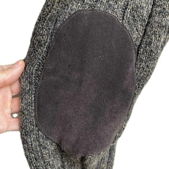 VTG Wool Chunky Knit Zip Cardigan Sweater Elbow Patches L Gray Fisherman Grandpa - Picture 7 of 9